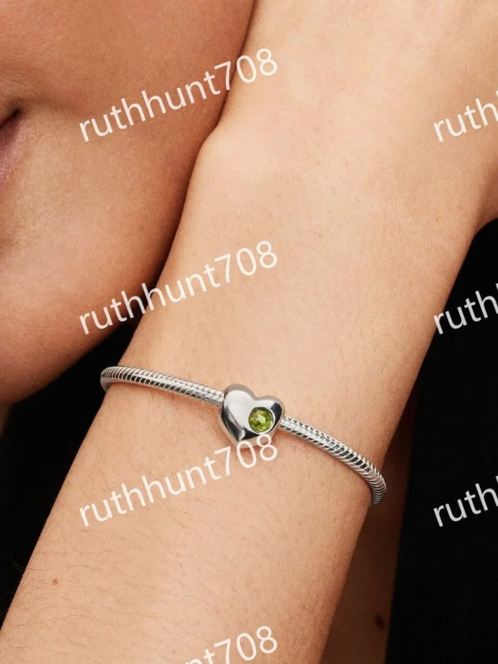 Pandora Engravable Spring Green Stone Heart Charm